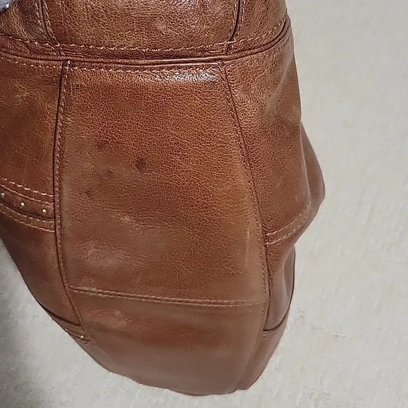 Cole Haan Dillan Ruched Cognac Brown Studded Satchel Bag Y2K Messy Fabulous - Picture 4 of 16